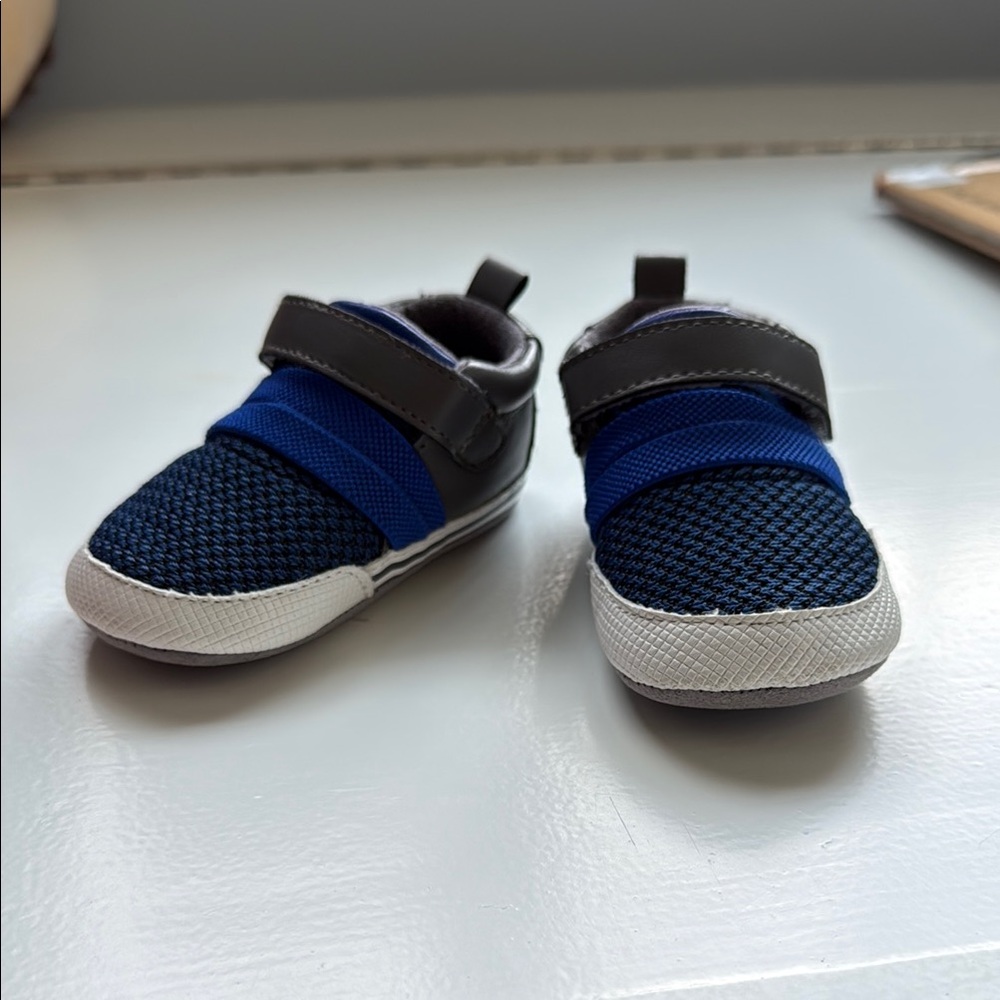 Blue and Gray Breathable Velcro Baby Sneakers